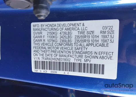 2022 Honda Cr-V Touring из США, поврежденный, VIN 7FARW2H92NE018002